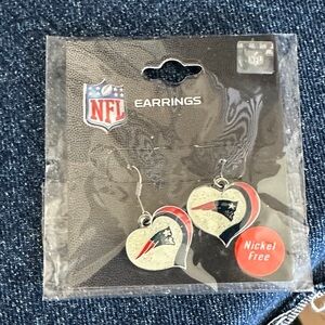 NFL Patriots Heart Earrings with Red, Blue, and Silver